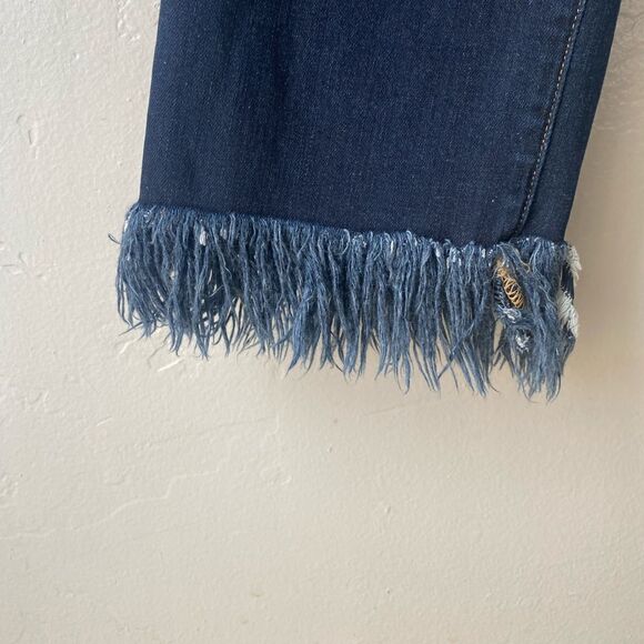 Frame Denim Le High Straight Fringe Hem Jeans in Pine Knoll Dark Wash - Picture 11 of 14